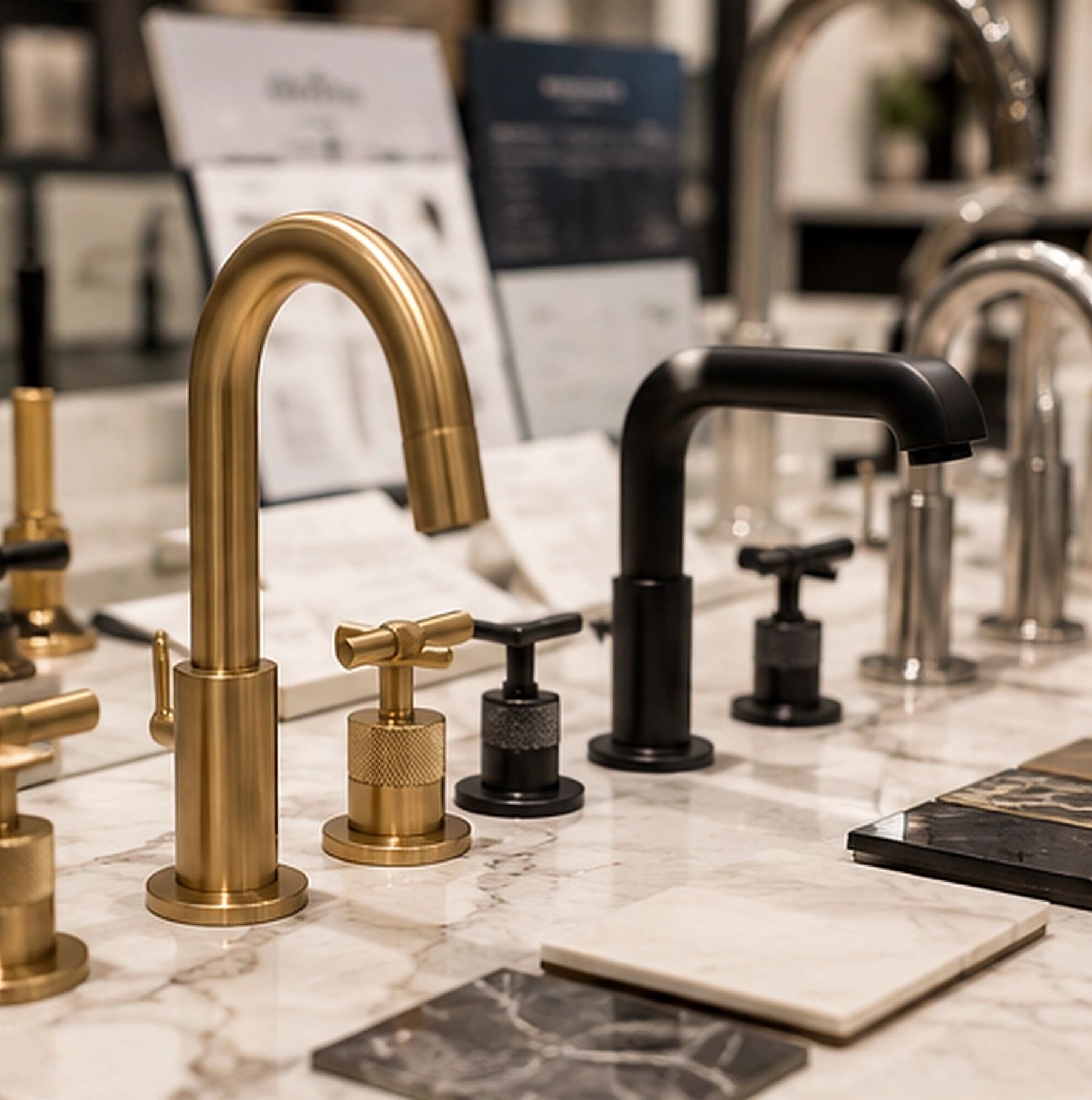 Premium bathroom faucet and fixture selection detail