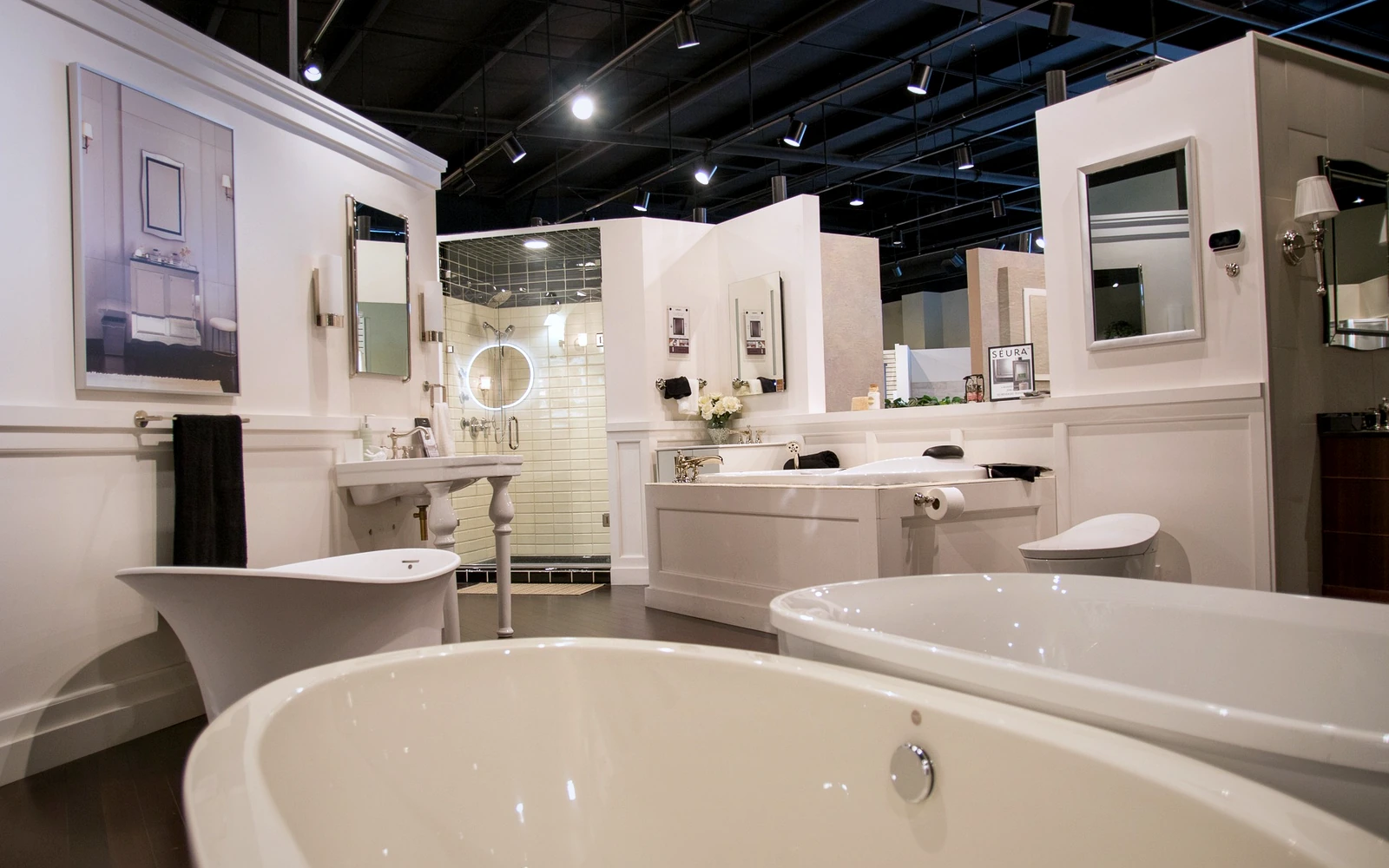 Bathroom displays inside the Southern Materials Springfield showroom