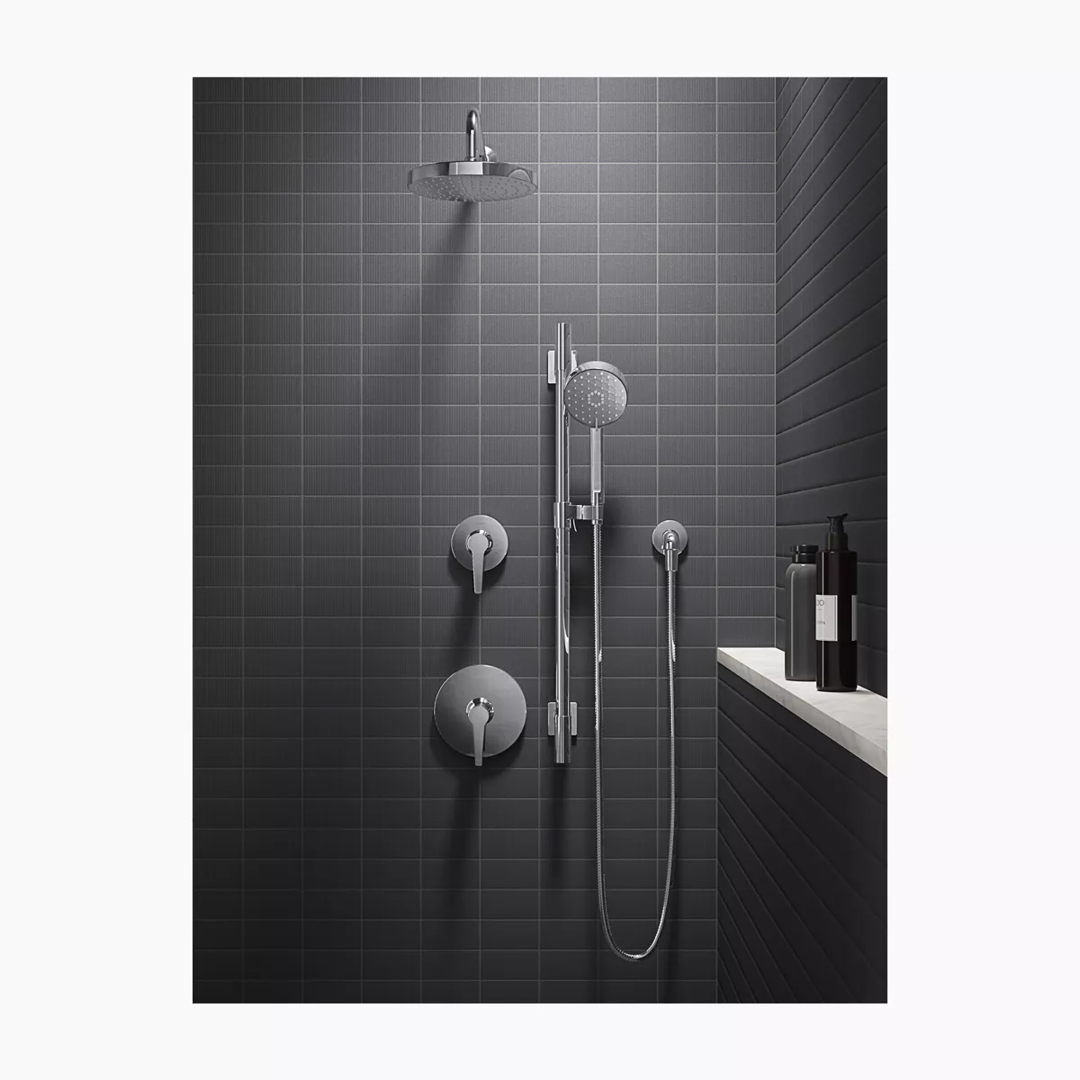 KOHLER Awaken two-outlet shower with rainhead and handshower in Polished Chrome